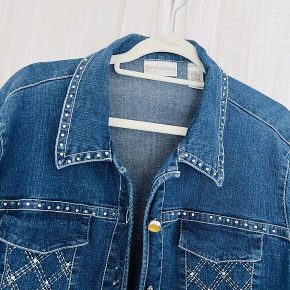 Vintage Drapers & Damons Blue Denim Jewel Button Stretchy Jacket ~ Petite Large - Picture 2 of 8